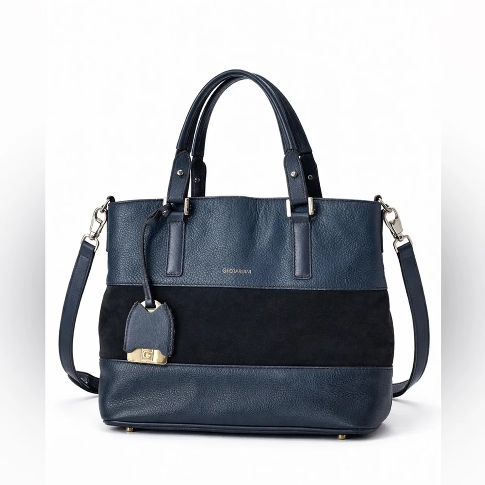 Gherardini Made in Italy Blue & Black Leather Suede Tote Bag